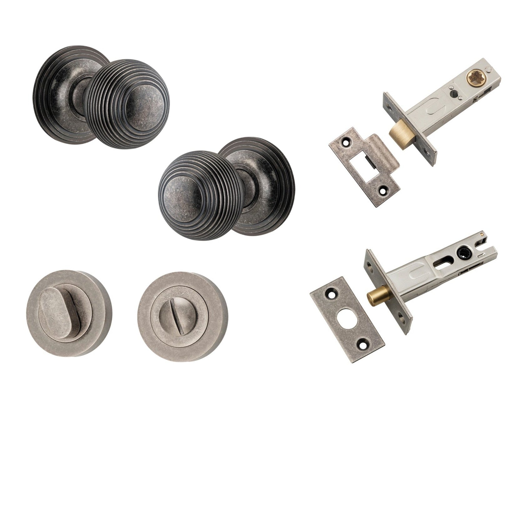 Iver Door Knob Guildford Round Rose Concealed Fix Distressed Nickel Privacy Kit