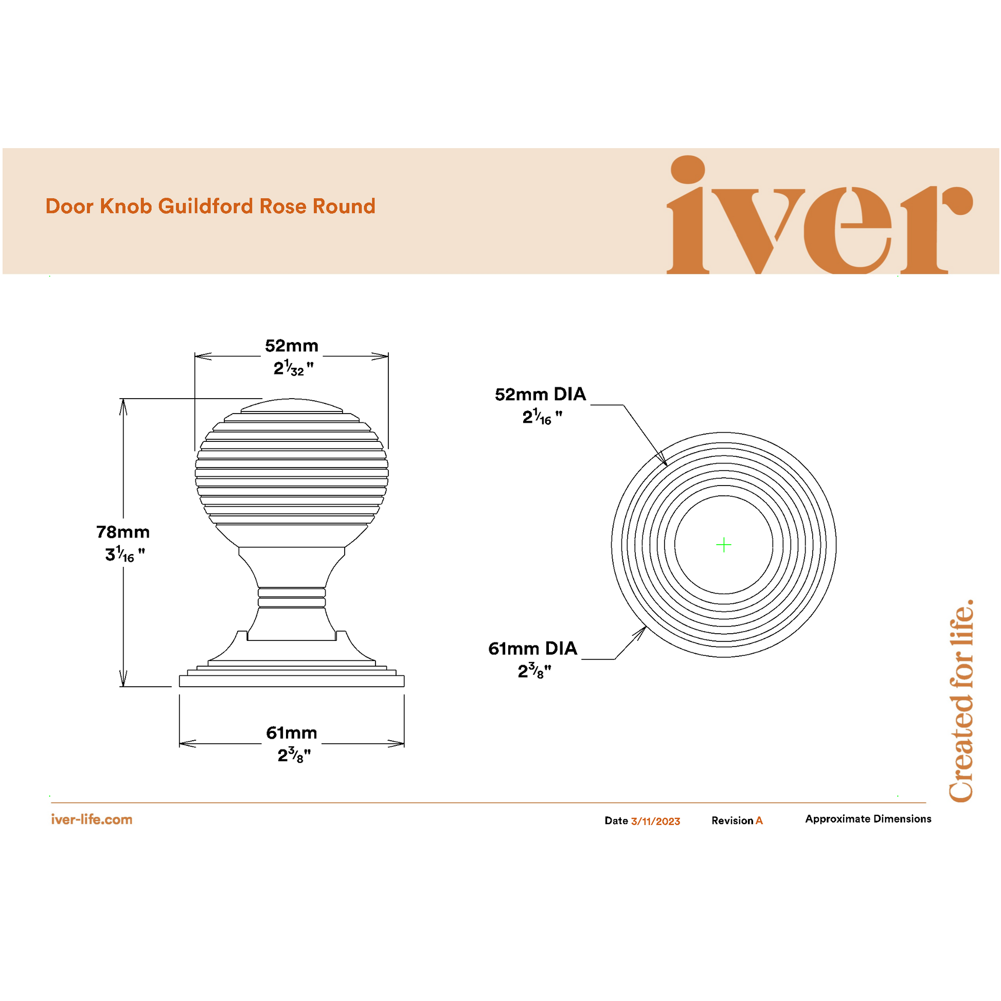 Iver Door Knob Guildford Round Rose Concealed Fix Key/Key Distressed Nickel Entrance Kit