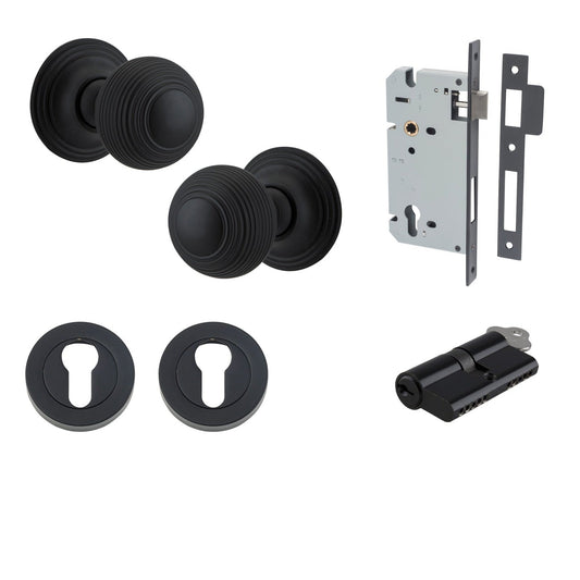 Iver Door Knob Guildford Round Rose Concealed Fix Key/Key Matt Black Entrance Kit