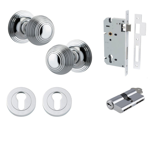 Iver Door Knob Guildford Round Rose Concealed Fix Key/Key Polished Chrome Entrance Kit