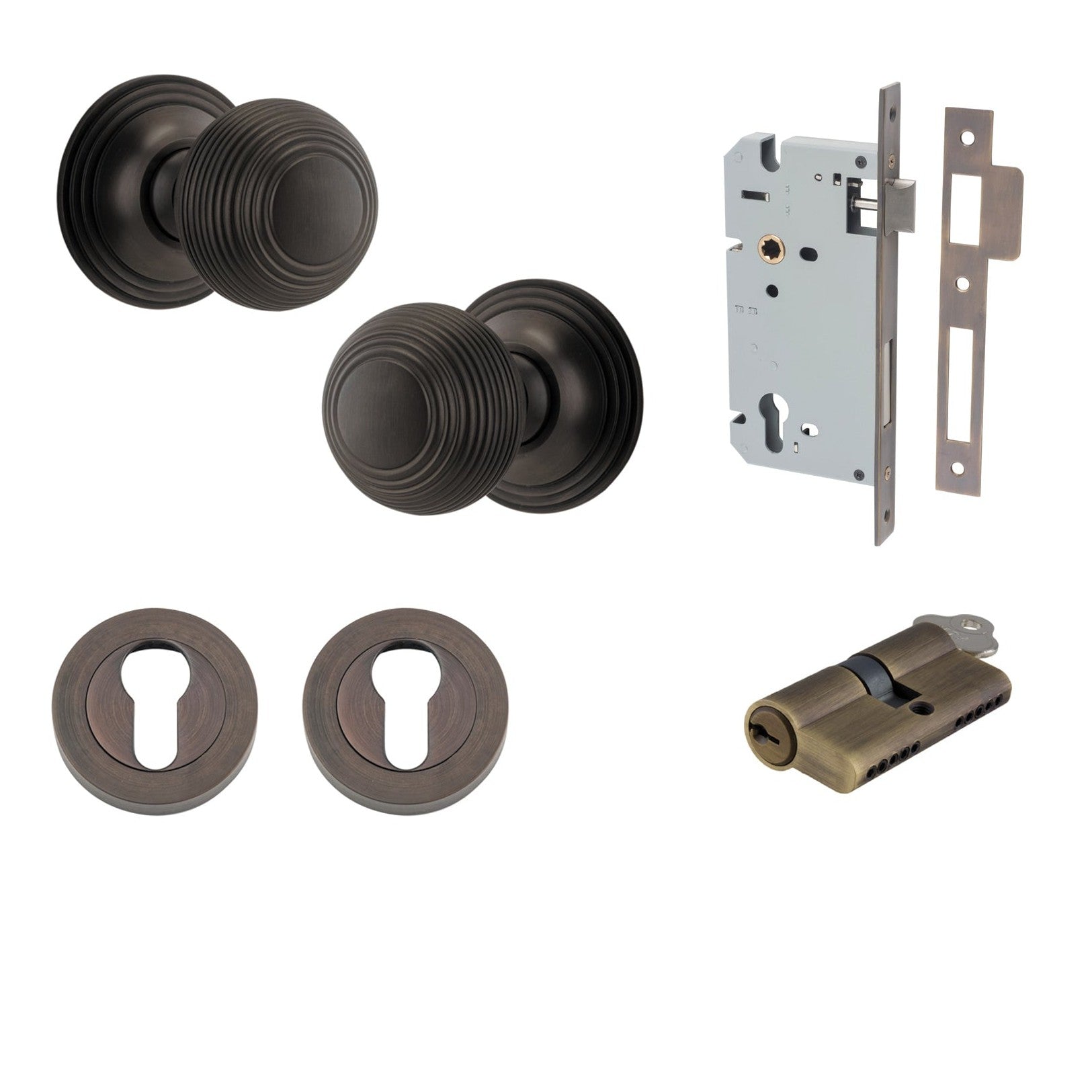 Iver Door Knob Guildford Round Rose Concealed Fix Key/Key Signature Brass Entrance Kit