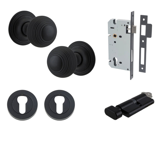 Iver Door Knob Guildford Round Rose Concealed Fix Key/Thumb Matt Black Entrance Kit