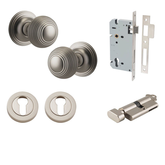 Iver Door Knob Guildford Round Rose Concealed Fix Key/Thumb Satin Nickel Entrance Kit
