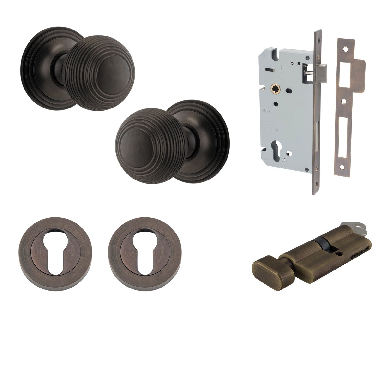 Iver Door Knob Guildford Round Rose Concealed Fix Key/Thumb Signature Brass Entrance Kit