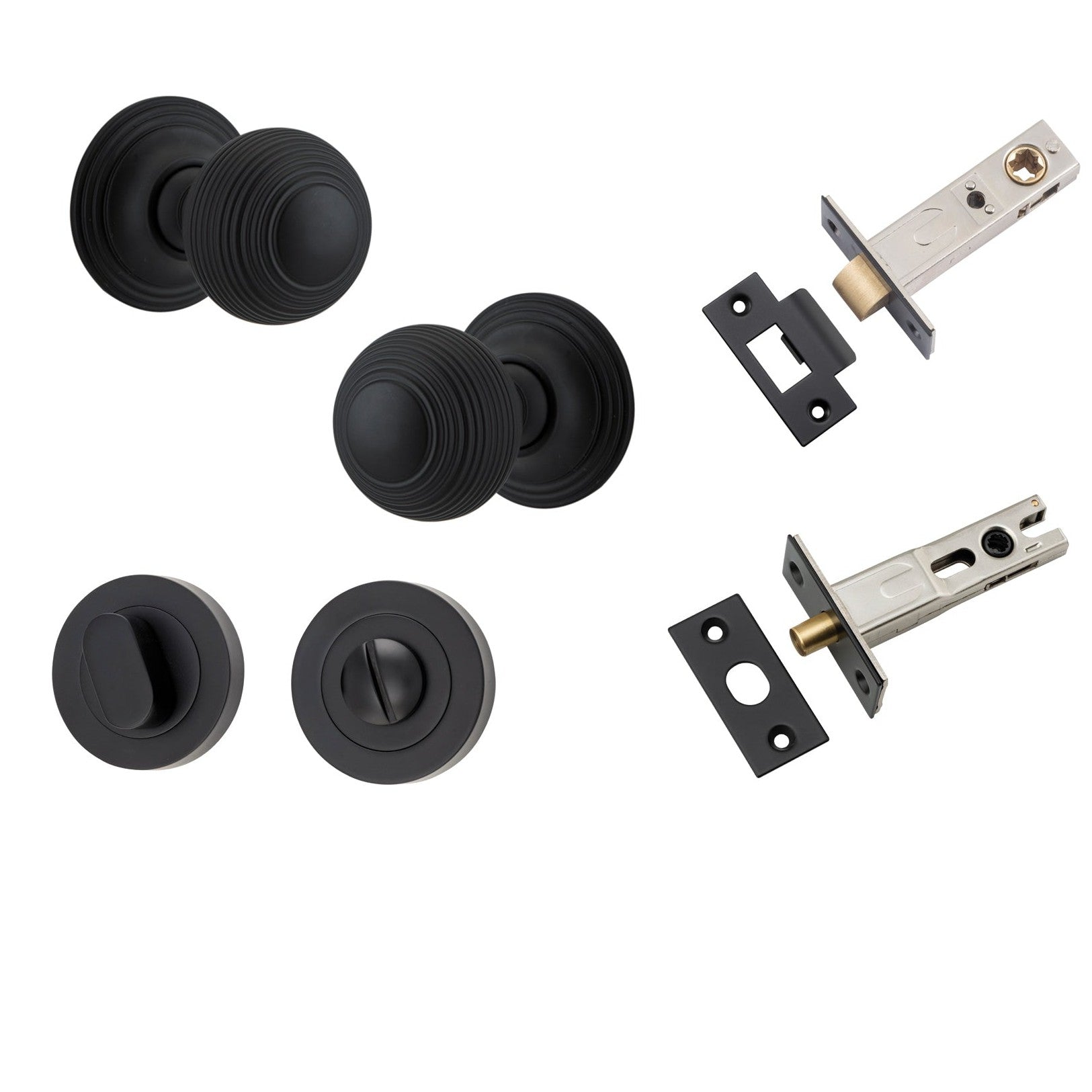 Iver Door Knob Guildford Round Rose Concealed Fix Matt Black Privacy Kit