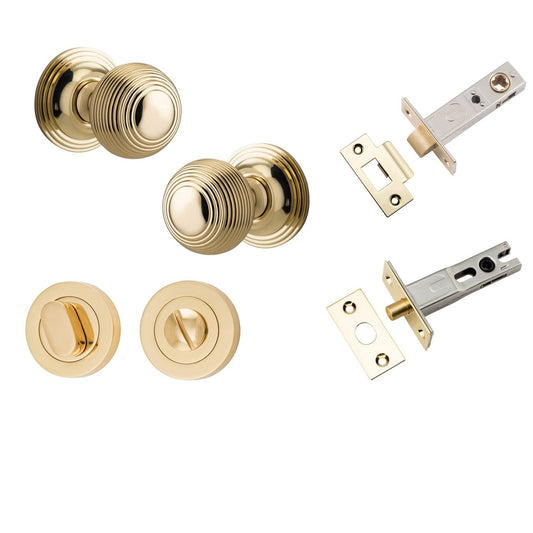 Iver Door Knob Guildford Round Rose Concealed Fix Polished Brass Privacy Kit