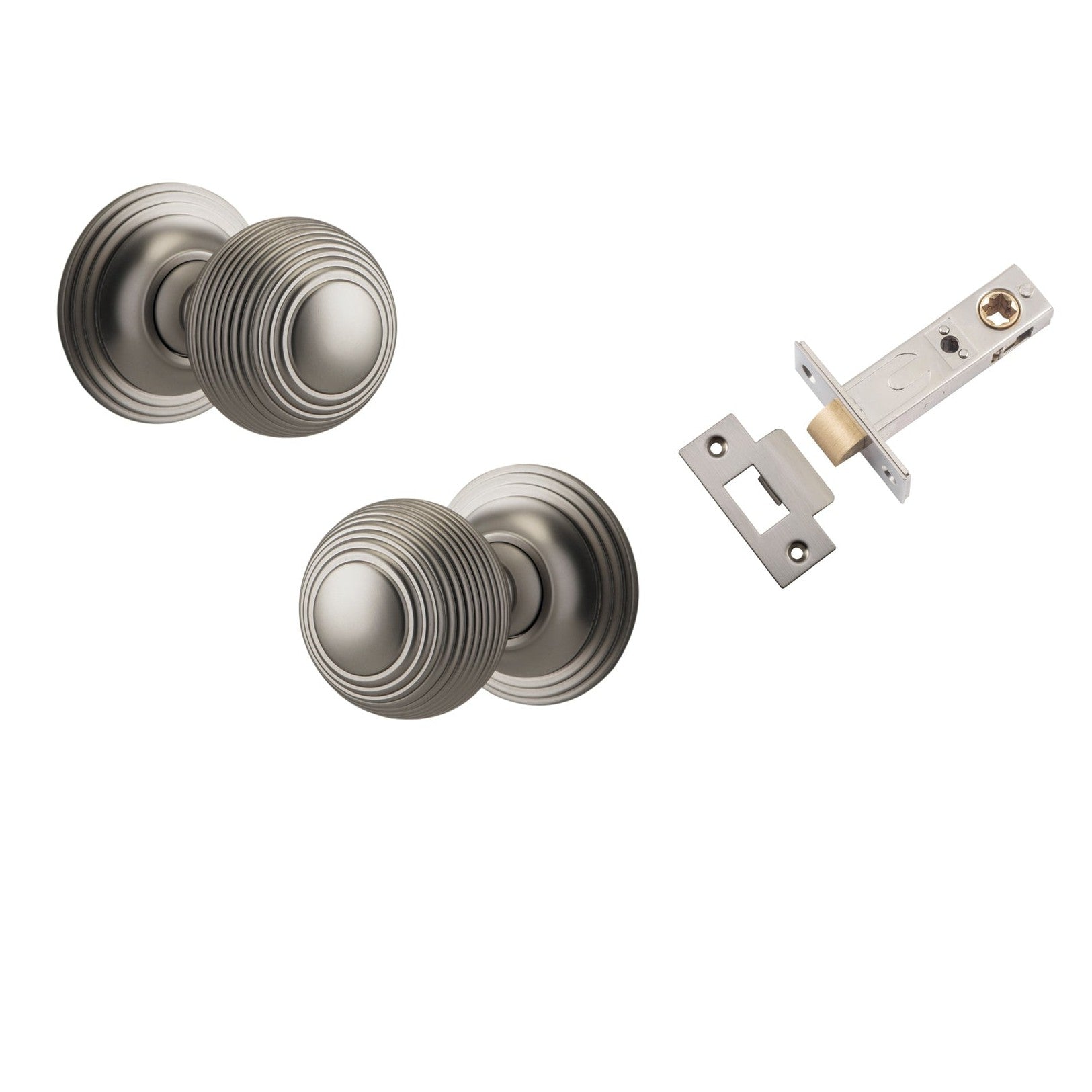 Iver Door Knob Guildford Round Rose Concealed Fix Satin Nickel Passage Kit