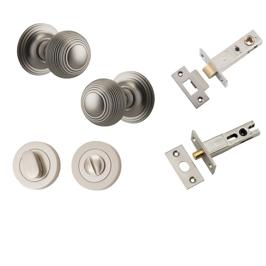 Iver Door Knob Guildford Round Rose Concealed Fix Satin Nickel Privacy Kit