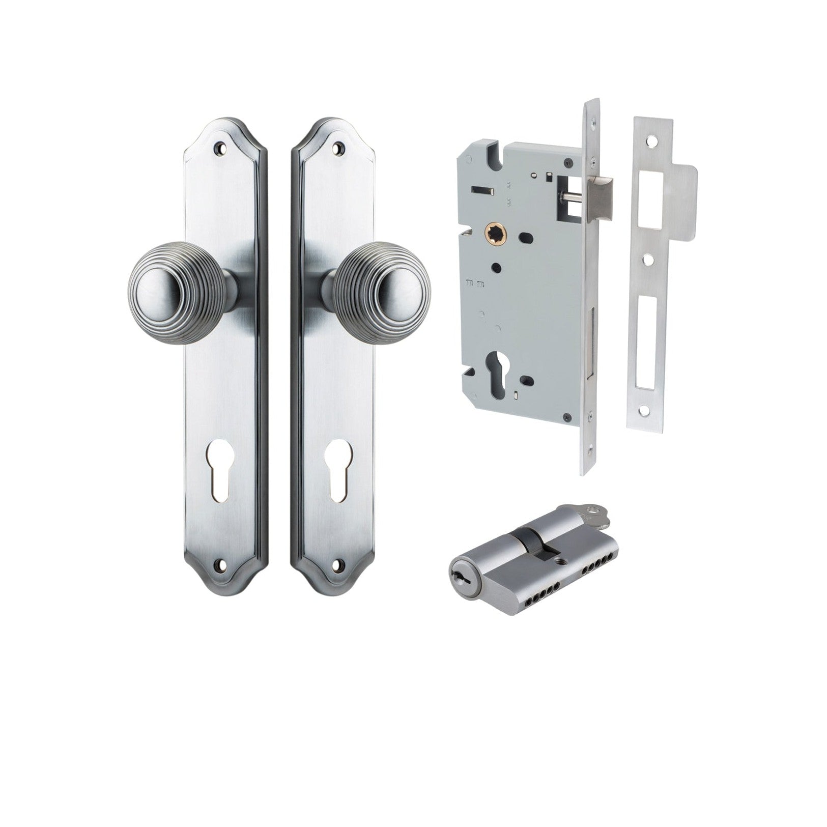 Iver Door Knob Guildford Shouldered Euro Key/Key Brushed Chrome Entrance Kit