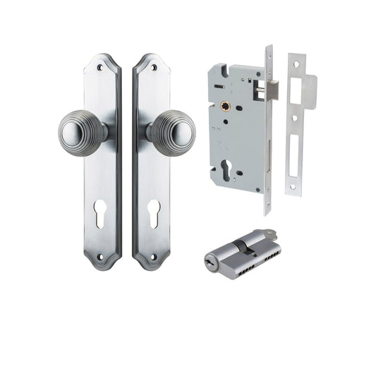 Iver Door Knob Guildford Shouldered Euro Key/Key Brushed Chrome Entrance Kit
