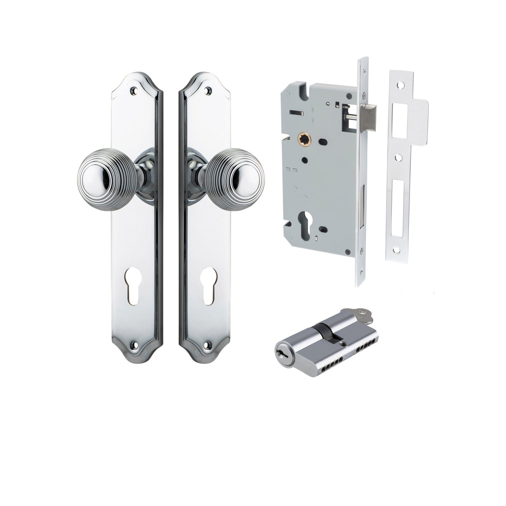 Iver Door Knob Guildford Shouldered Euro Key/Key Polished Chrome Entrance Kit