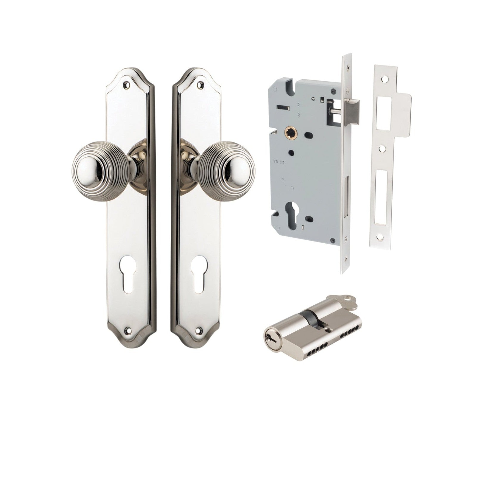 Iver Door Knob Guildford Shouldered Euro Key/Key Polished Nickel Entrance Kit
