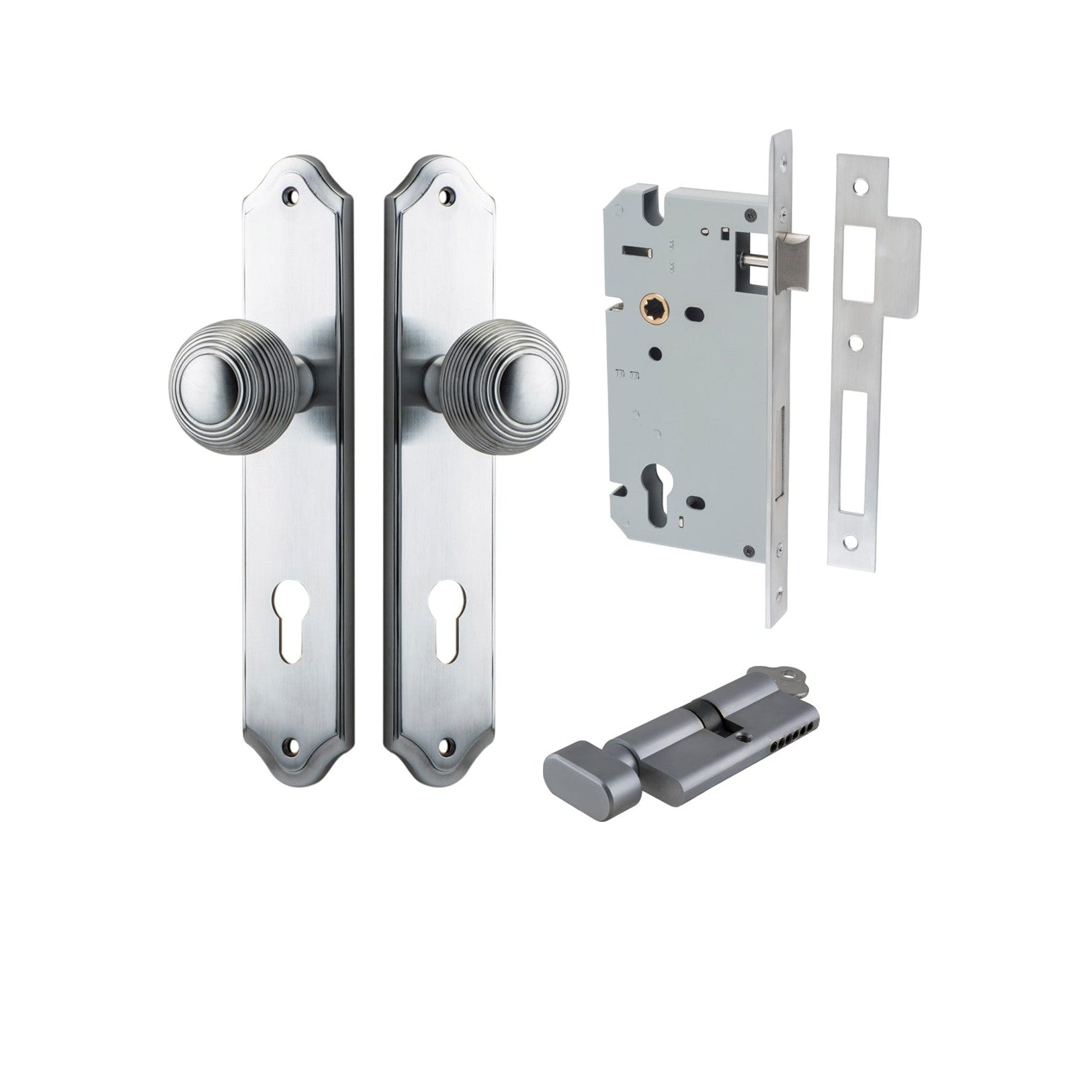 Iver Door Knob Guildford Shouldered Euro Key/Thumb Brushed Chrome Entrance Kit