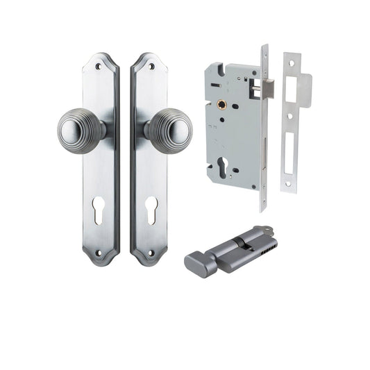 Iver Door Knob Guildford Shouldered Euro Key/Thumb Brushed Chrome Entrance Kit