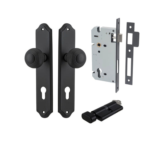 Iver Door Knob Guildford Shouldered Euro Key/Thumb Matt Black Entrance Kit