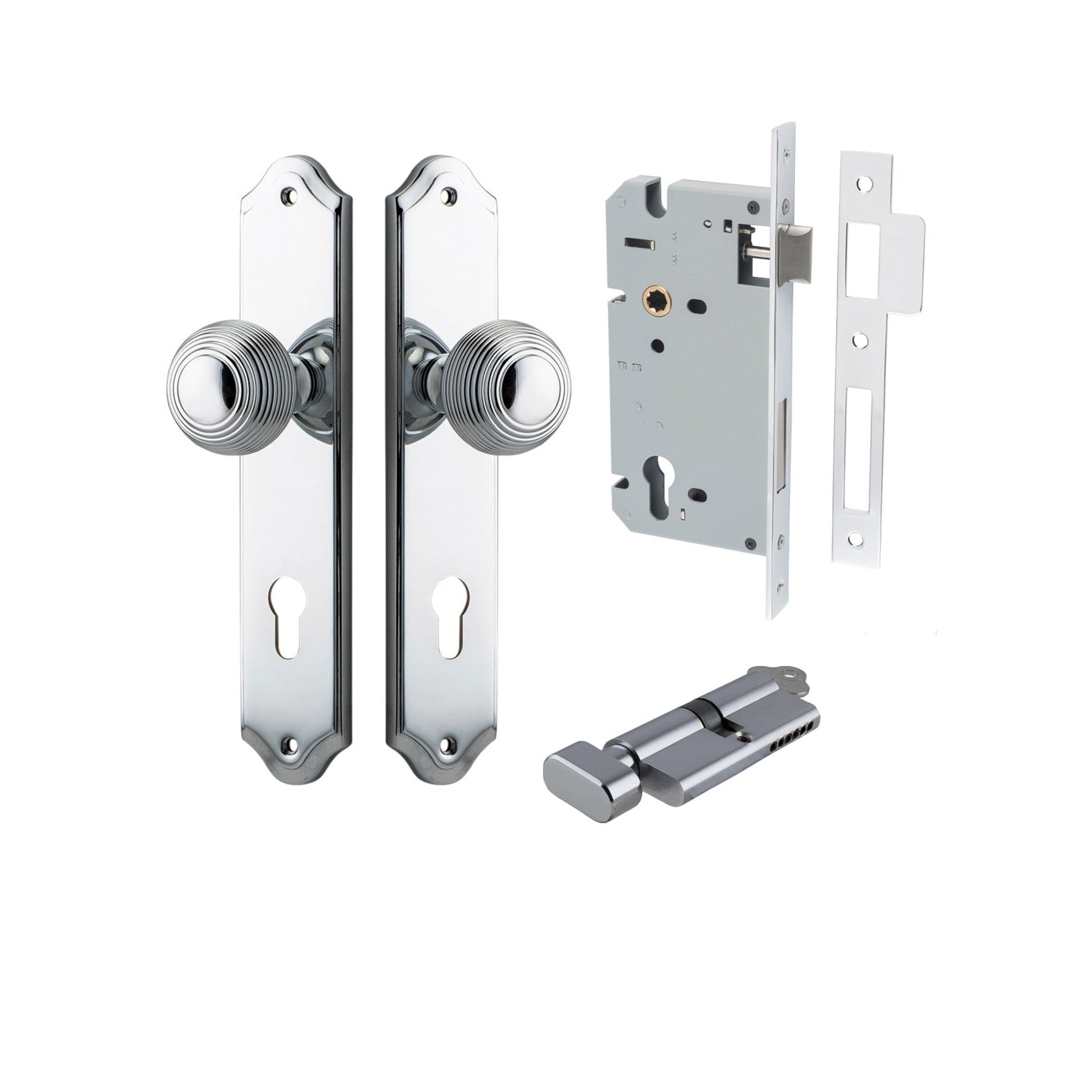 Iver Door Knob Guildford Shouldered Euro Key/Thumb Polished Chrome Entrance Kit