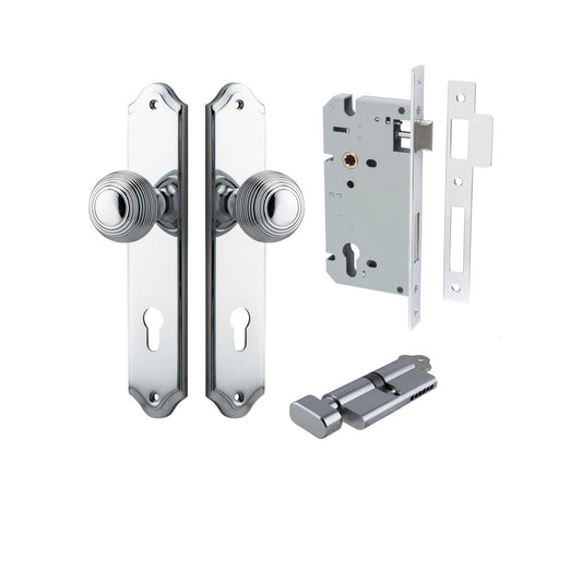 Iver Door Knob Guildford Shouldered Euro Key/Thumb Polished Chrome Entrance Kit