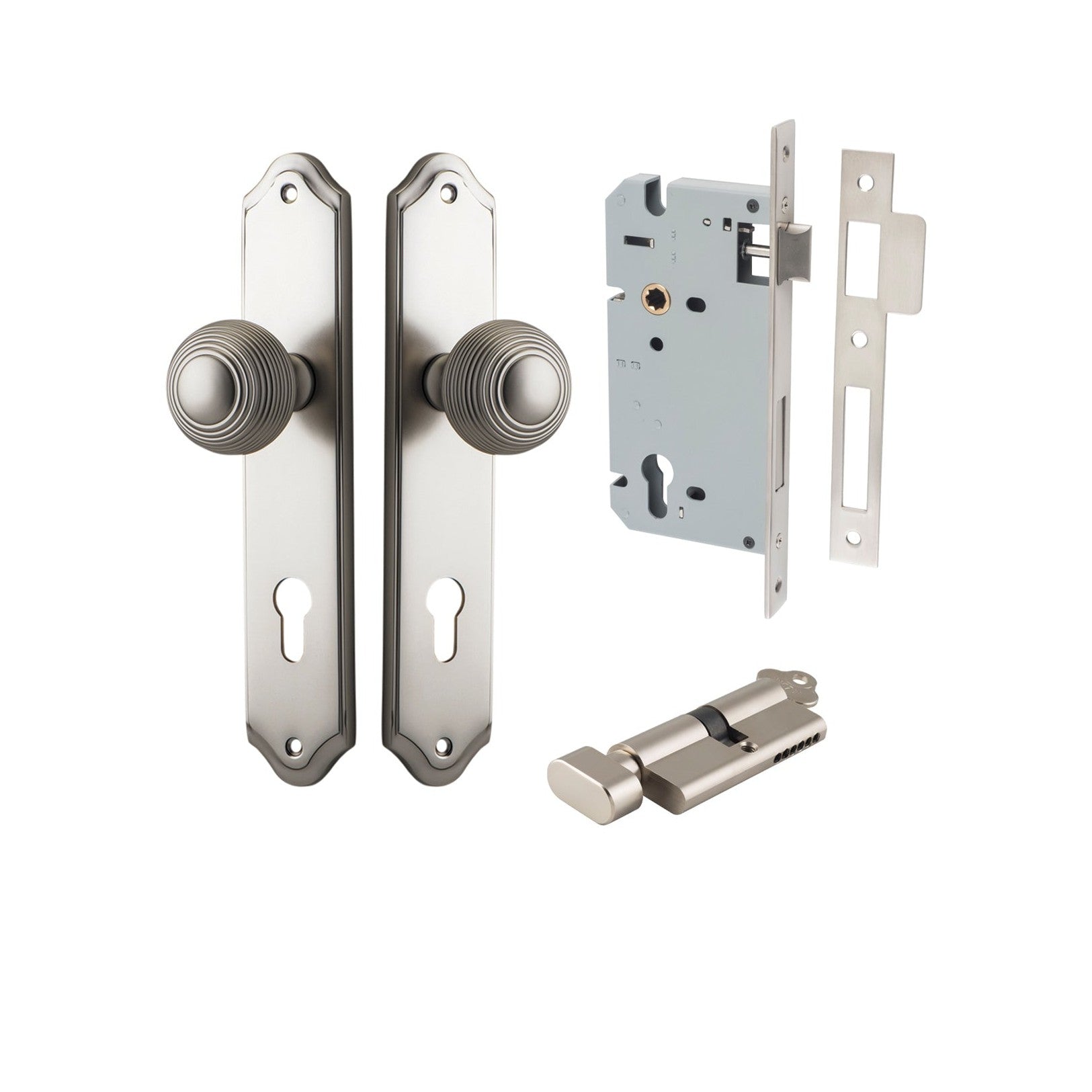 Iver Door Knob Guildford Shouldered Euro Key/Thumb Satin Nickel Entrance Kit