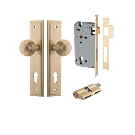 Iver Door Knob Guildford Stepped Euro Key/Key Brushed Brass Entrance Kit