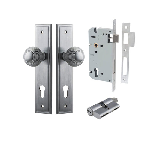 Iver Door Knob Guildford Stepped Euro Key/Key Brushed Chrome Entrance Kit