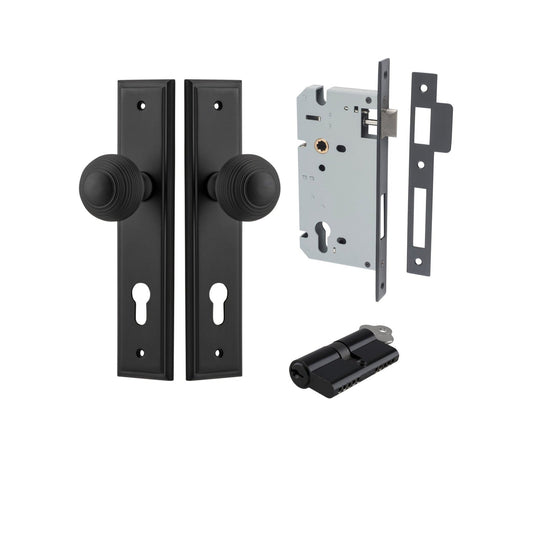 Iver Door Knob Guildford Stepped Euro Key/Key Matt Black Entrance Kit