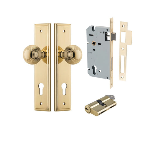 Iver Door Knob Guildford Stepped Euro Key/Key Polished Brass Entrance Kit