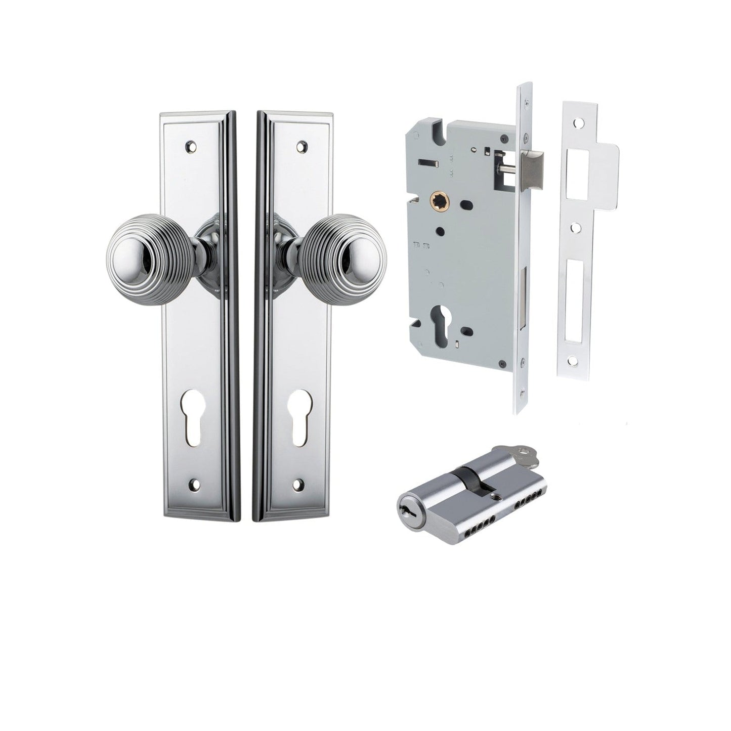 Iver Door Knob Guildford Stepped Euro Key/Key Polished Chrome Entrance Kit