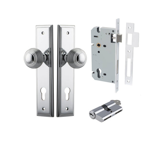 Iver Door Knob Guildford Stepped Euro Key/Key Polished Chrome Entrance Kit