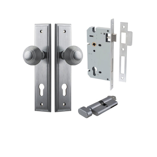 Iver Door Knob Guildford Stepped Euro Key/Thumb Brushed Chrome Entrance Kit
