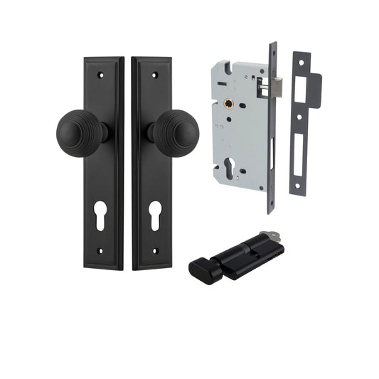 Iver Door Knob Guildford Stepped Euro Key/Thumb Matt Black Entrance Kit