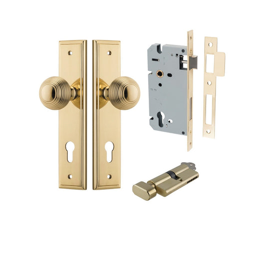 Iver Door Knob Guildford Stepped Euro Key/Thumb Polished Brass Entrance Kit
