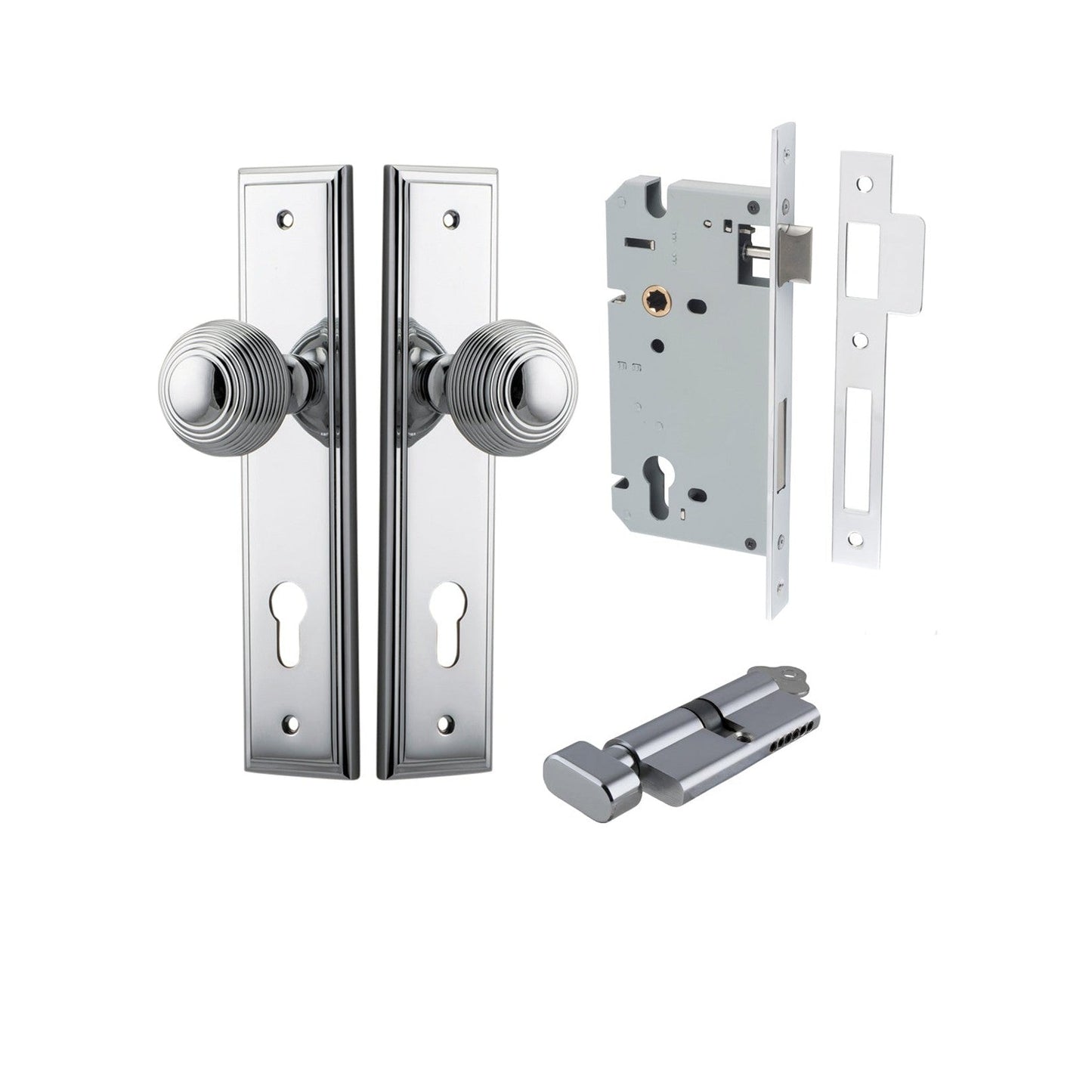 Iver Door Knob Guildford Stepped Euro Key/Thumb Polished Chrome Entrance Kit