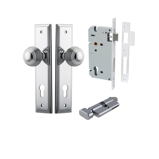 Iver Door Knob Guildford Stepped Euro Key/Thumb Polished Chrome Entrance Kit
