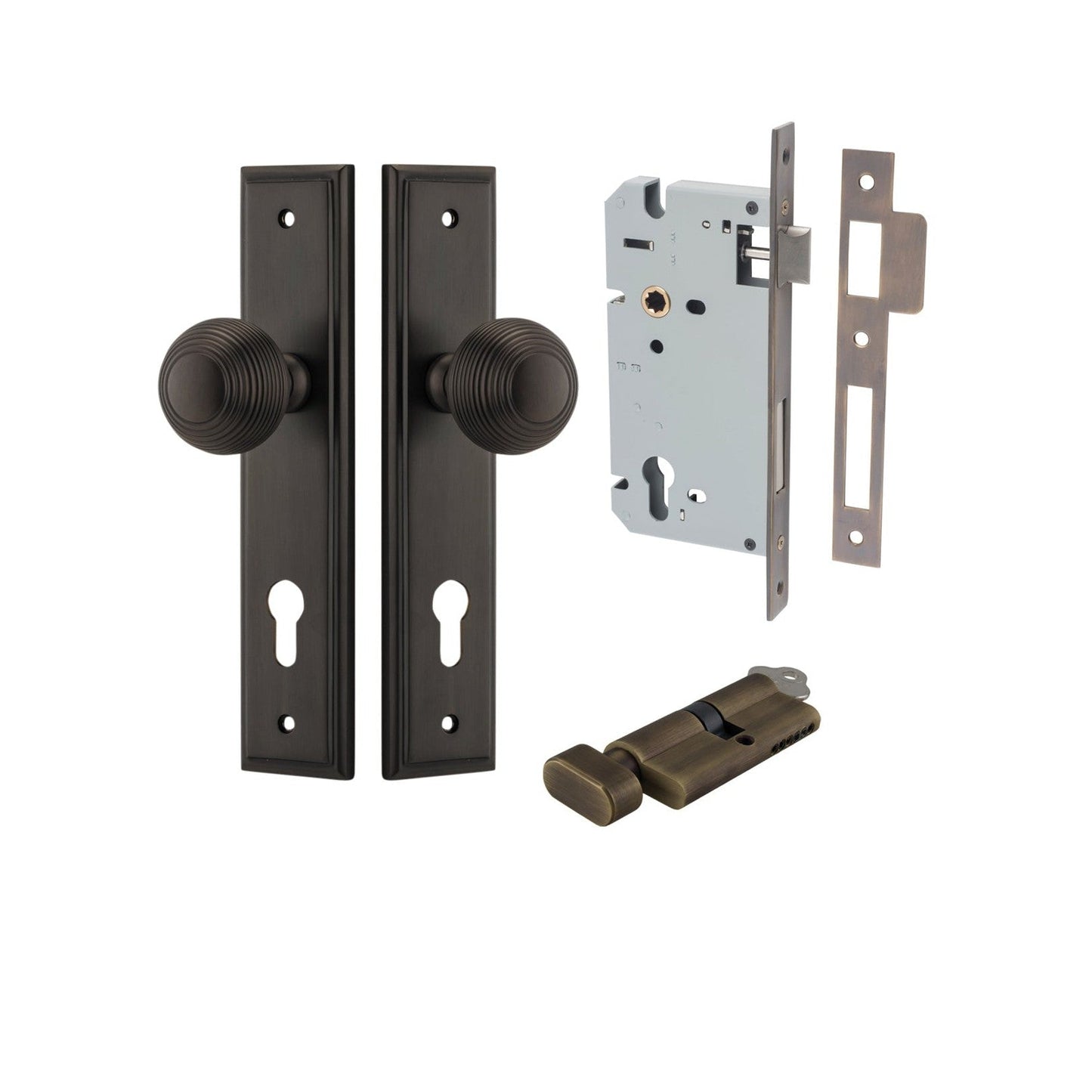 Iver Door Knob Guildford Stepped Euro Key/Thumb Signature Brass Entrance Kit