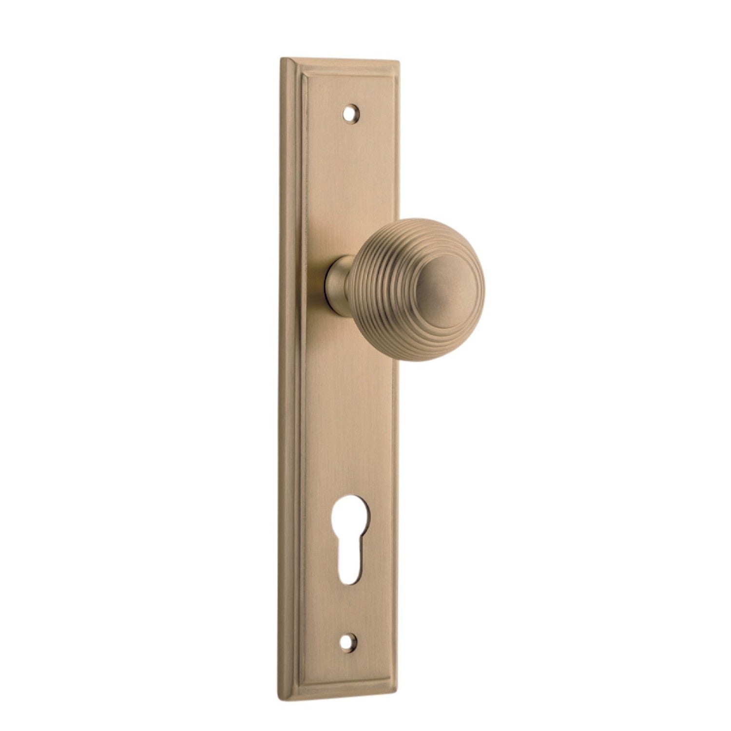 Iver Door Knob Guildford Stepped Euro Pair Brushed Brass