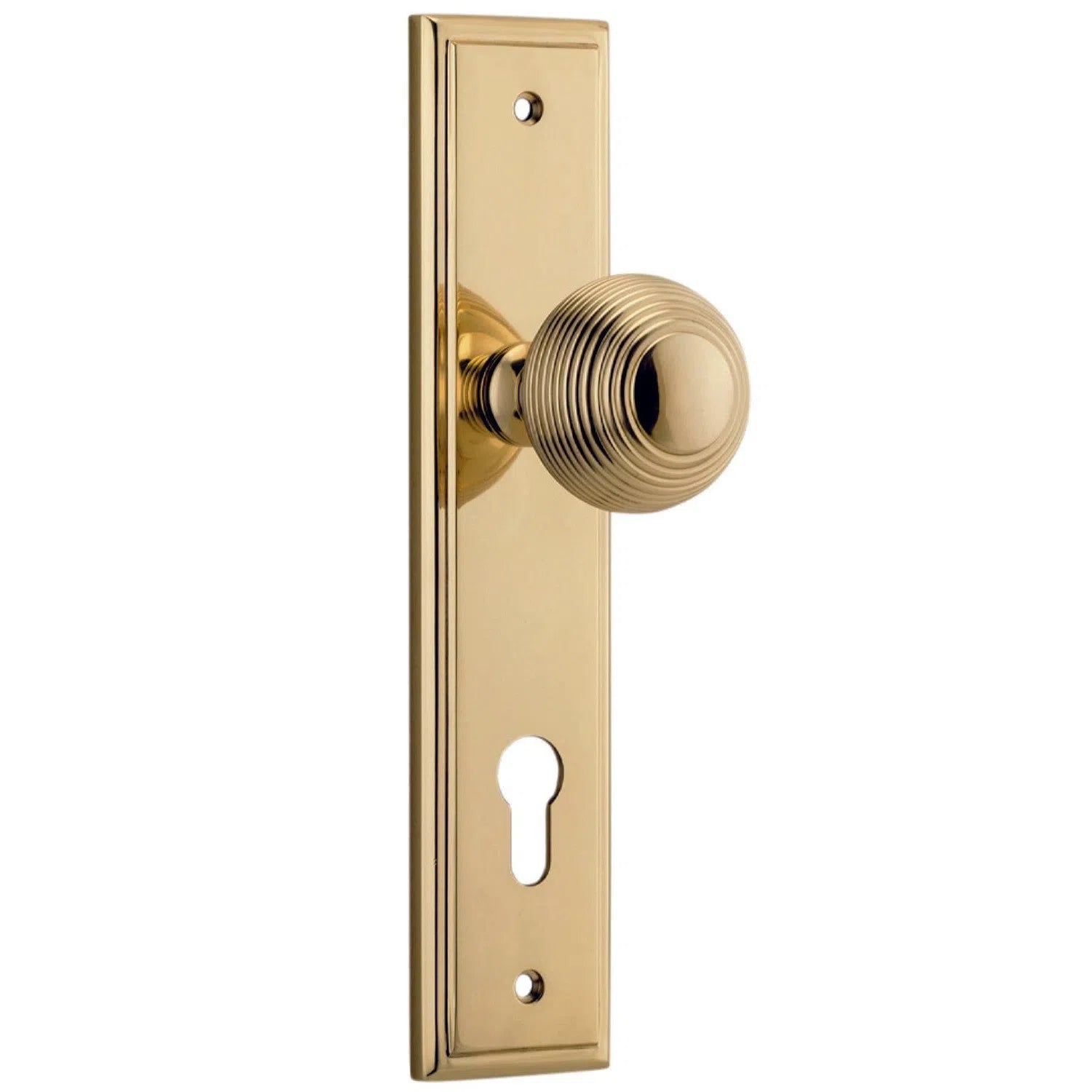 Iver Door Knob Guildford Stepped Euro Pair Polished Brass