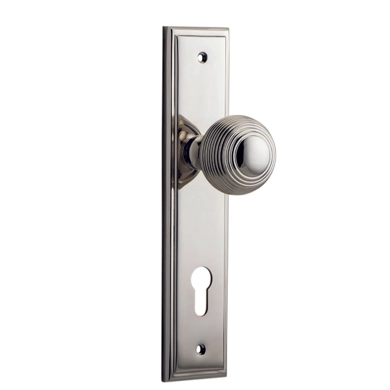 Iver Door Knob Guildford Stepped Euro Pair Polished Nickel