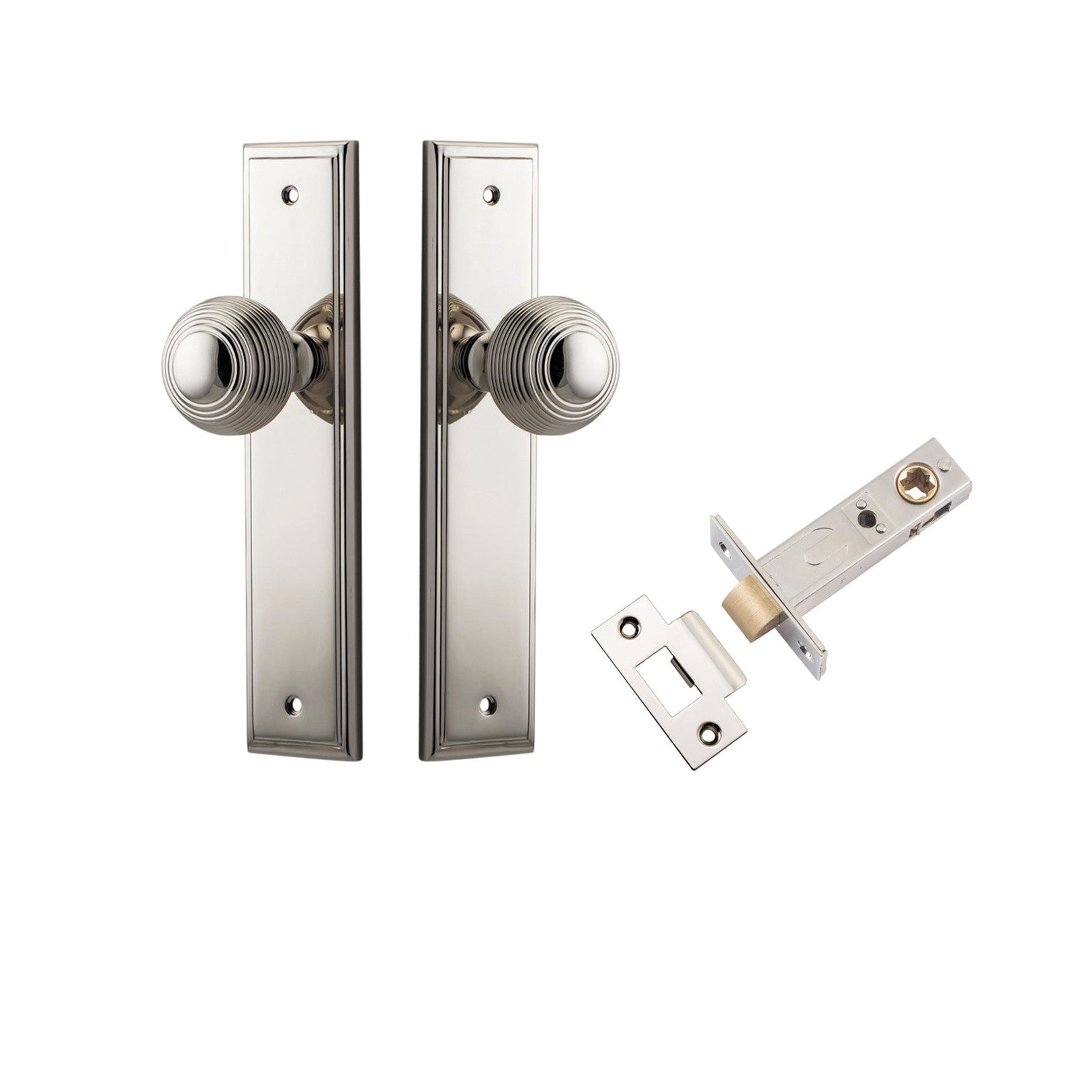 Iver Door Knob Guildford Stepped Latch Polished Nickel Passage Kit