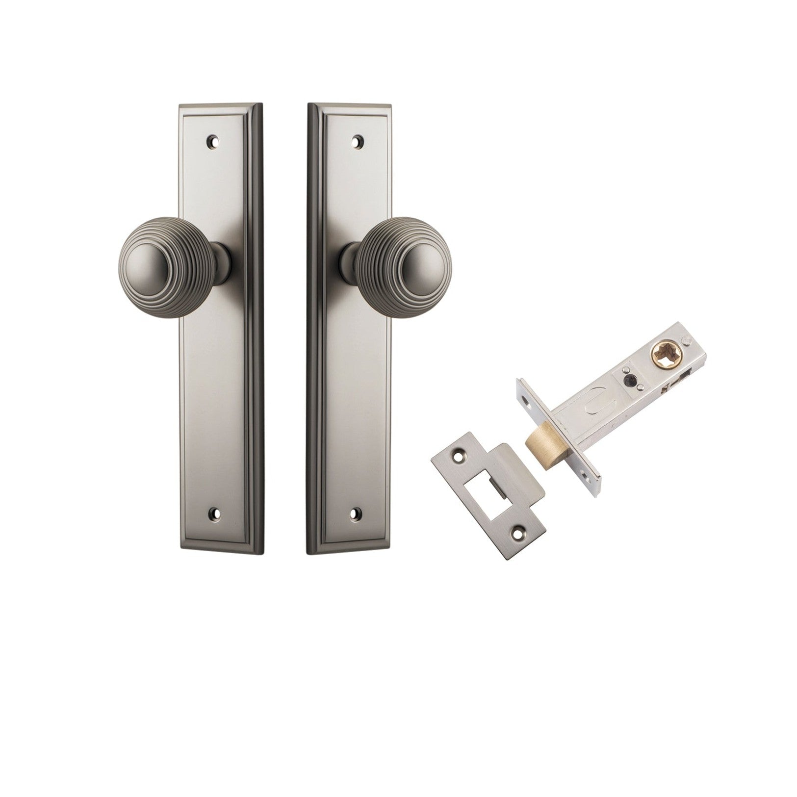 Iver Door Knob Guildford Stepped Latch Satin Nickel Passage Kit