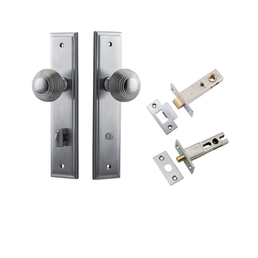 Iver Door Knob Guildford Stepped Privacy Brushed Chrome Inbuilt Privacy Kit