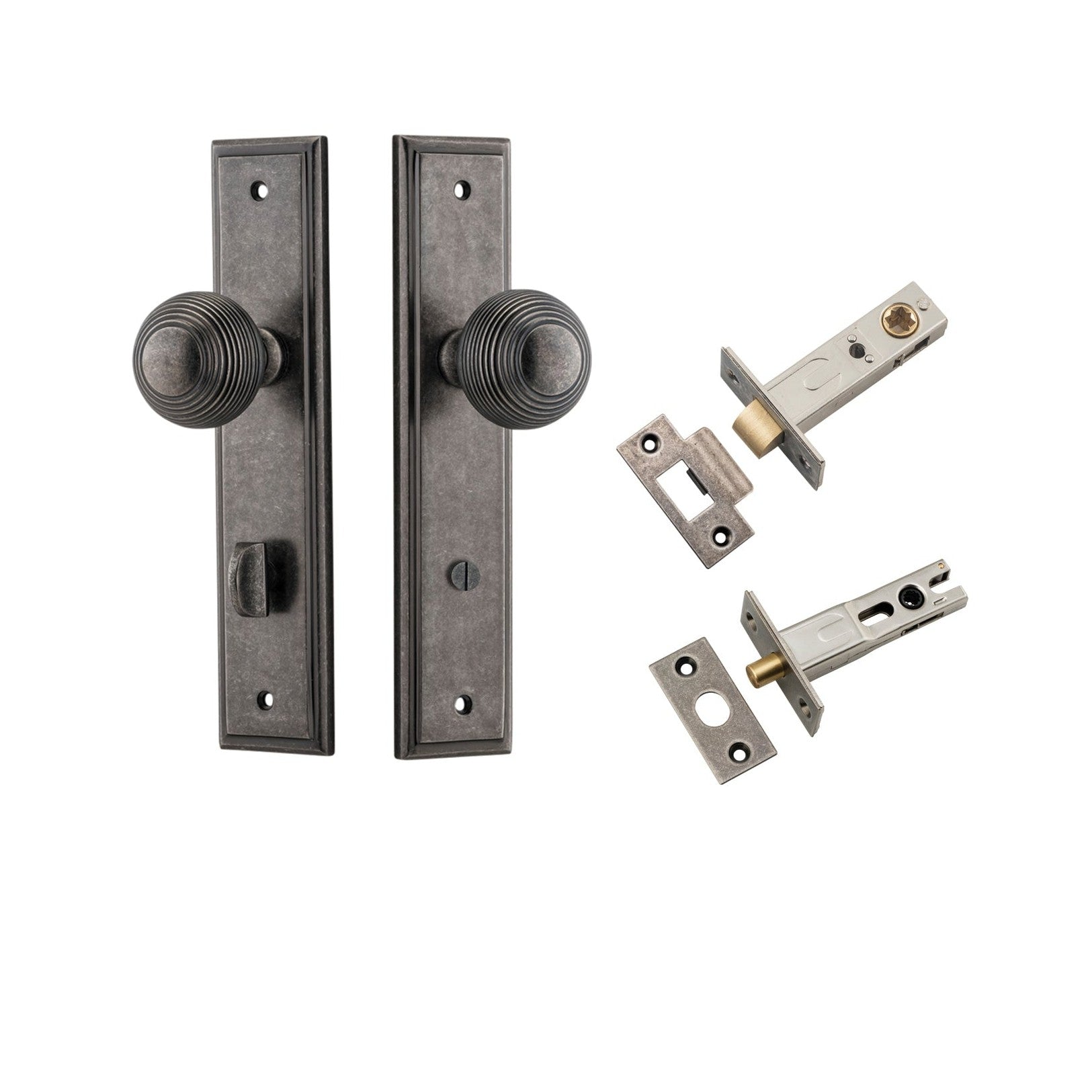 Iver Door Knob Guildford Stepped Privacy Distressed Nickel Inbuilt Privacy Kit