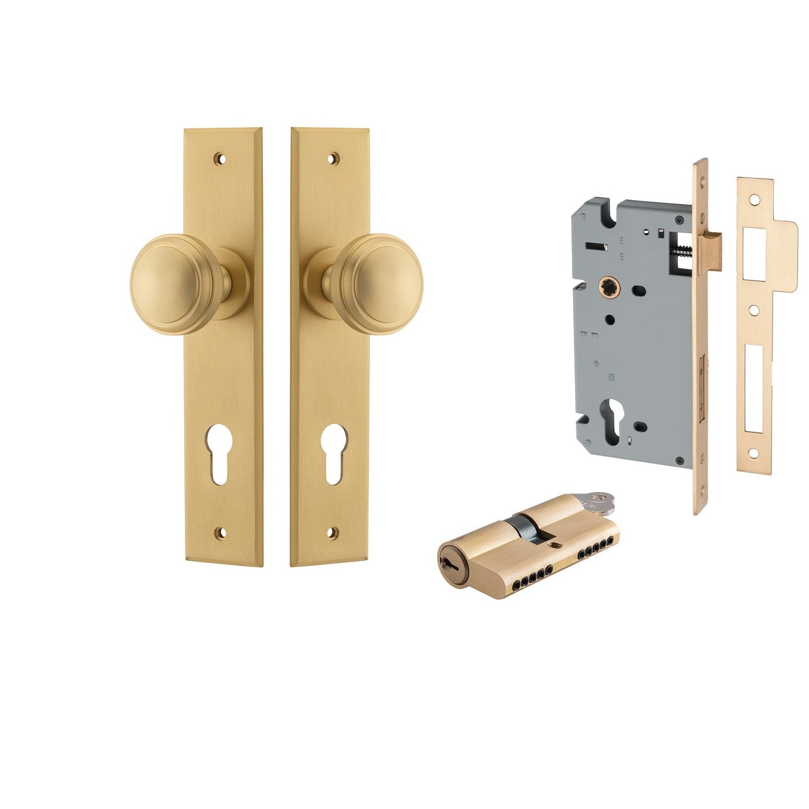 Iver Door Knob Paddington Chamfered Key/Key Brushed Brass Entrance Kit