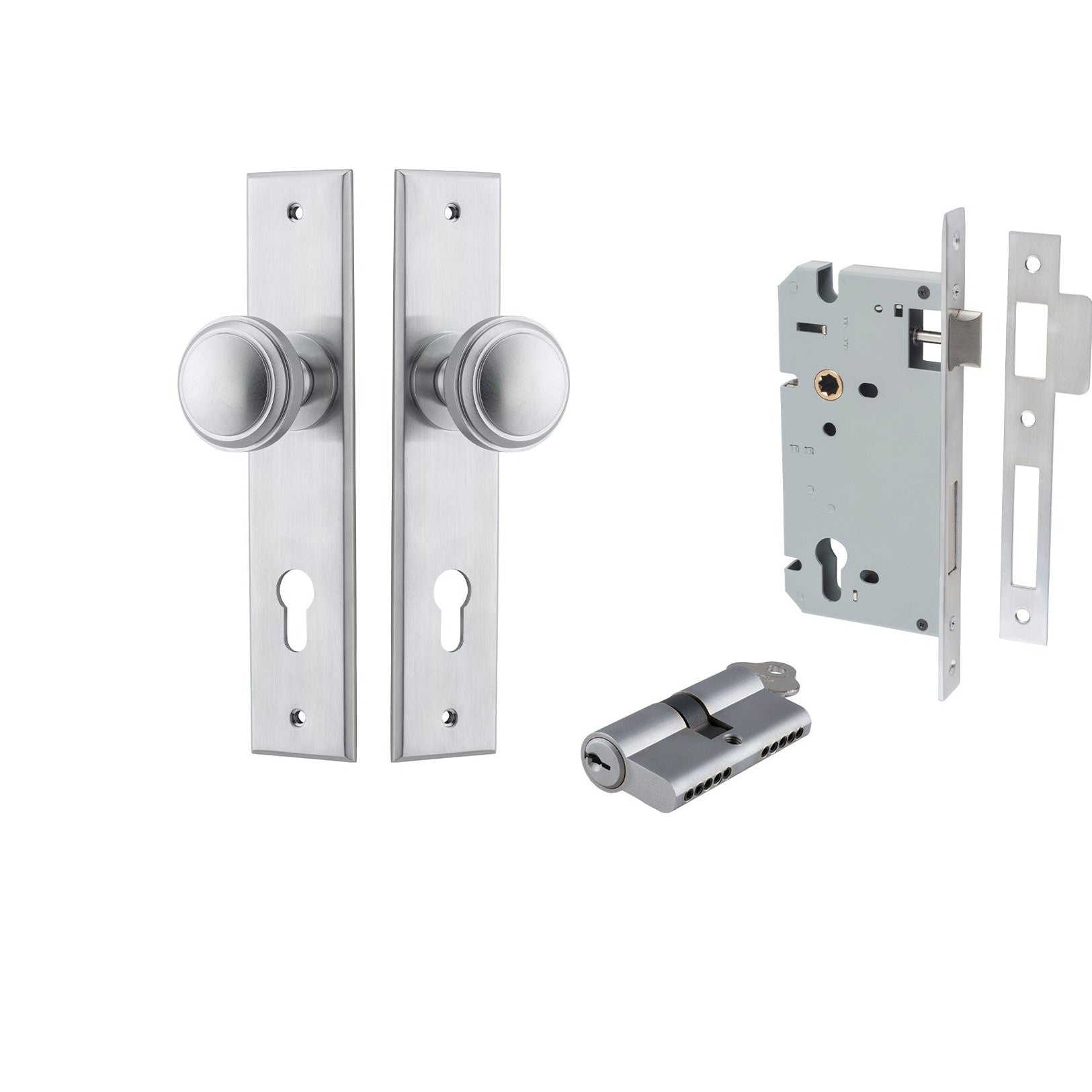 Iver Door Knob Paddington Chamfered Key/Key Brushed Chrome Entrance Kit