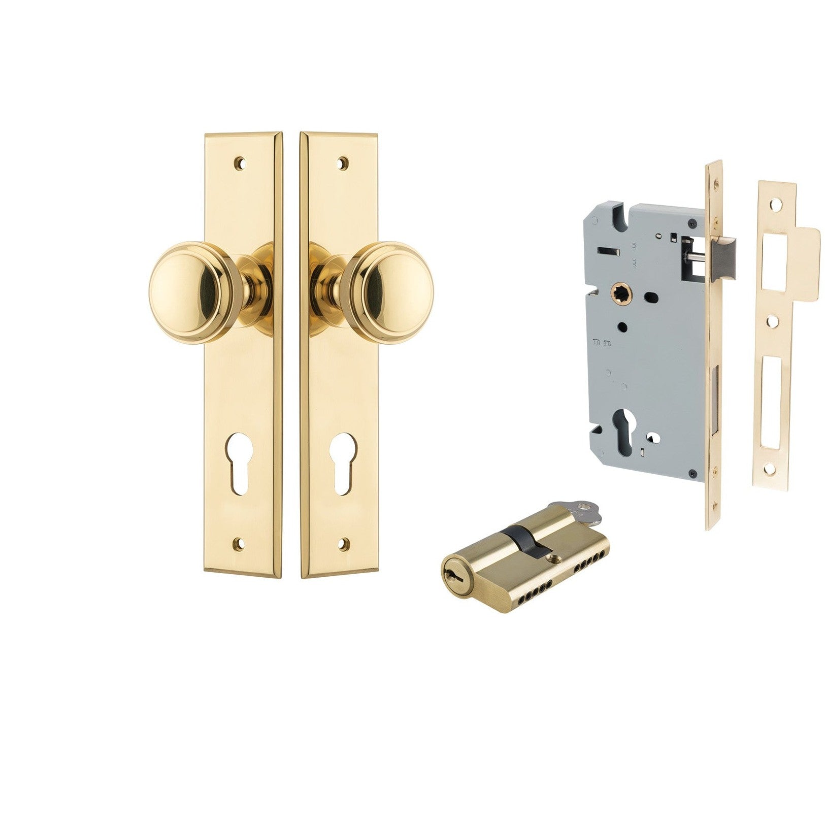 Iver Door Knob Paddington Chamfered Key/Key Polished Brass Entrance Kit