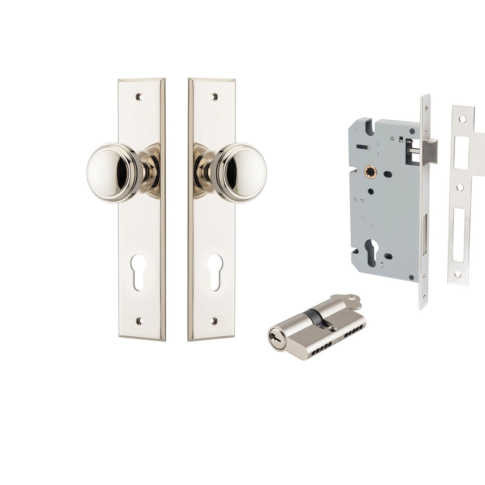 Iver Door Knob Paddington Chamfered Key/Key Polished Nickel Entrance Kit