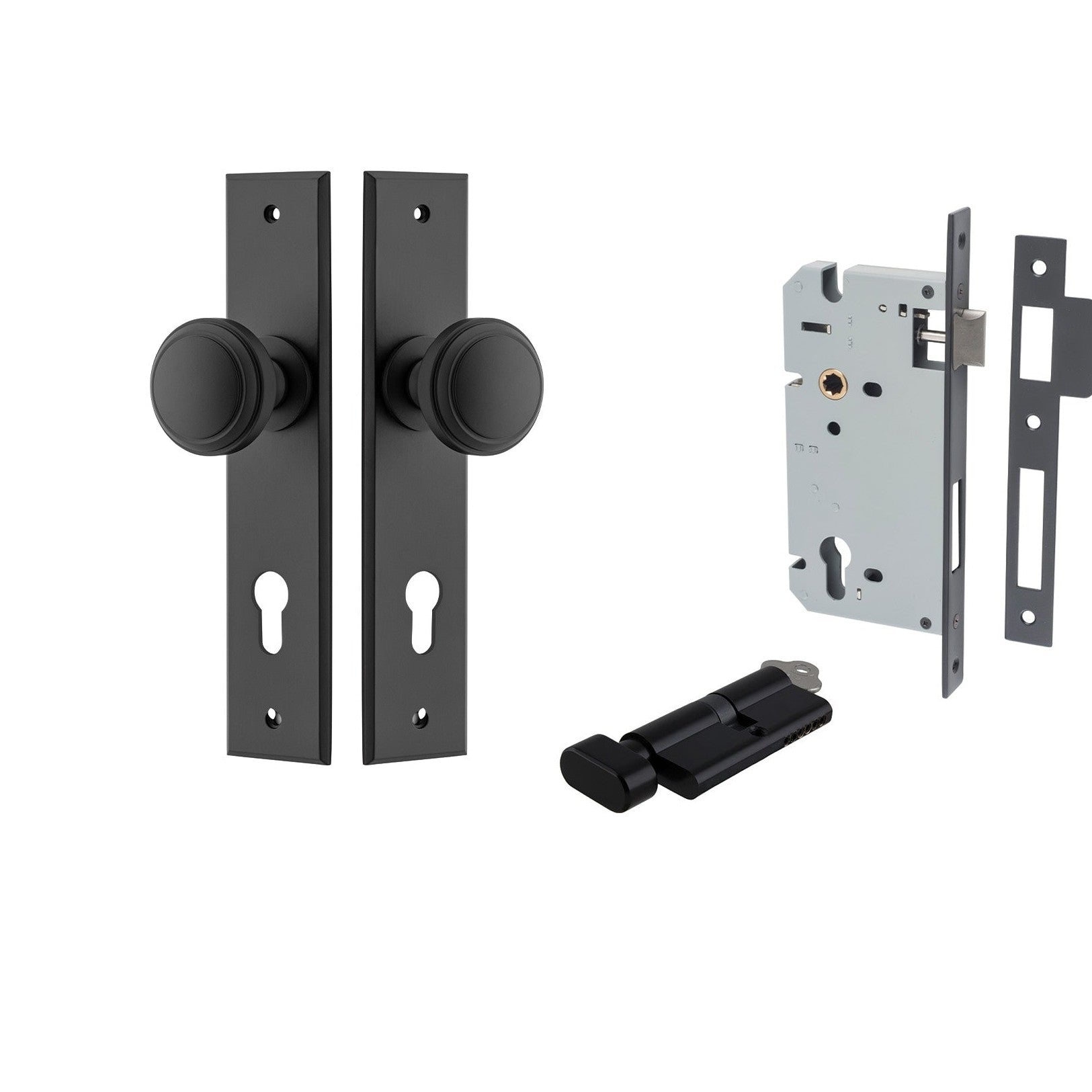 Iver Door Knob Paddington Chamfered Key/Thumb Matt Black Entrance Kit