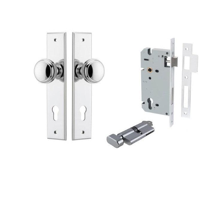 Iver Door Knob Paddington Chamfered Key/Thumb Polished Chrome Entrance Kit