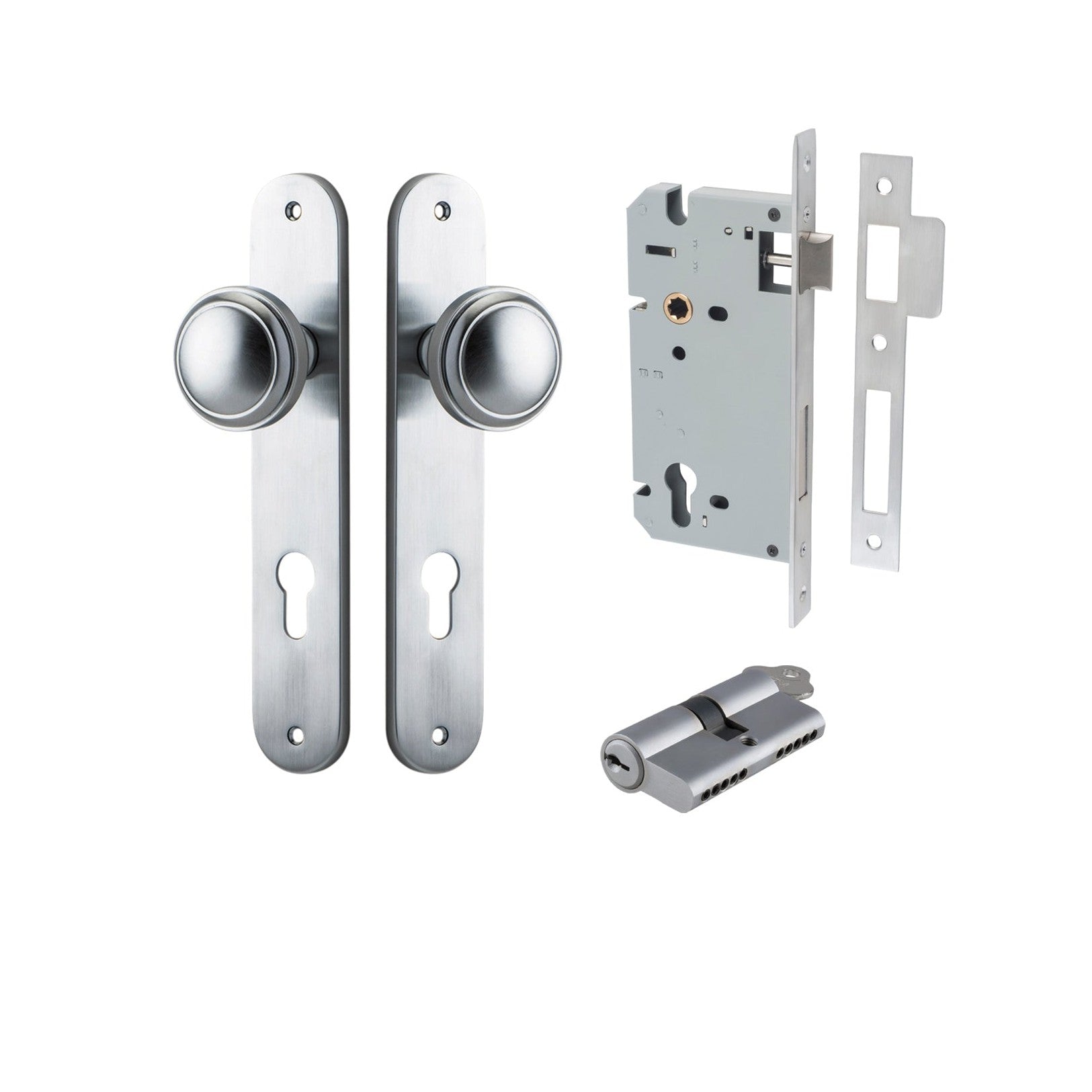 Iver Door Knob Paddington Oval Euro Key/Key Brushed Chrome Entrance Kit