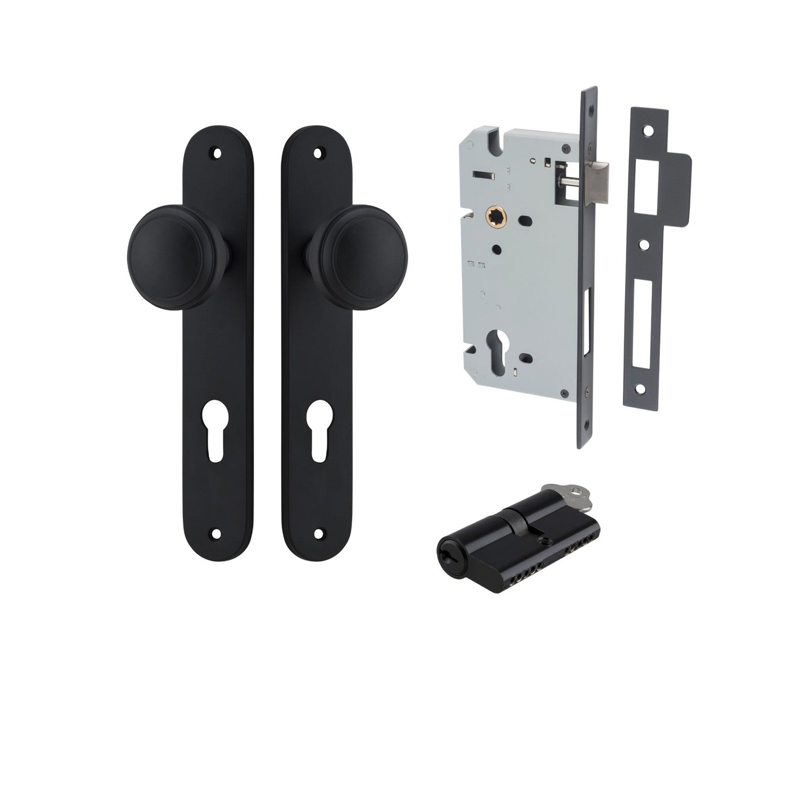 Iver Door Knob Paddington Oval Euro Key/Key Matt Black Entrance Kit