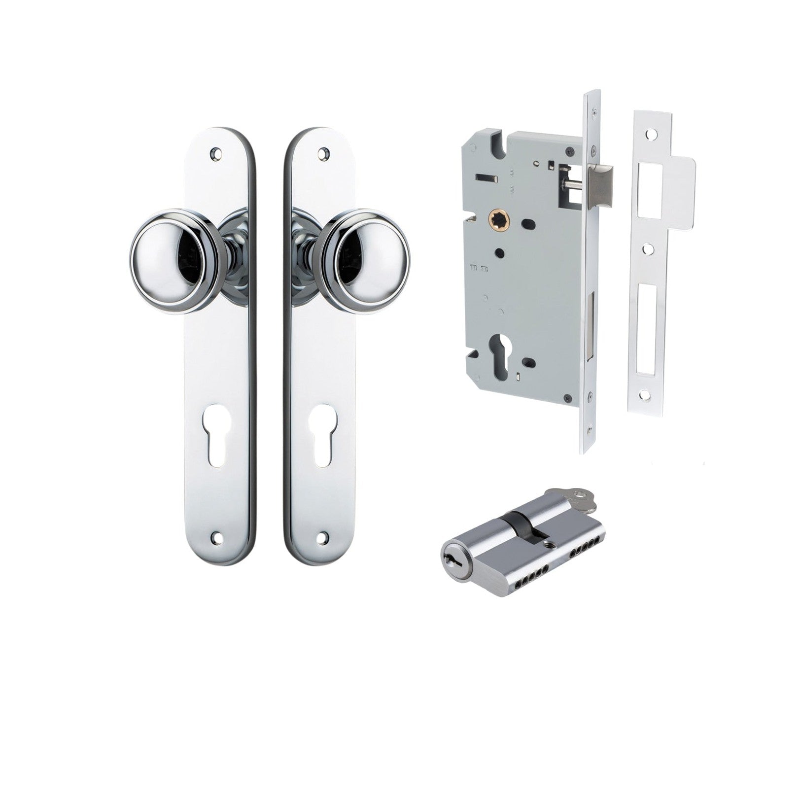 Iver Door Knob Paddington Oval Euro Key/Key Polished Chrome Entrance Kit